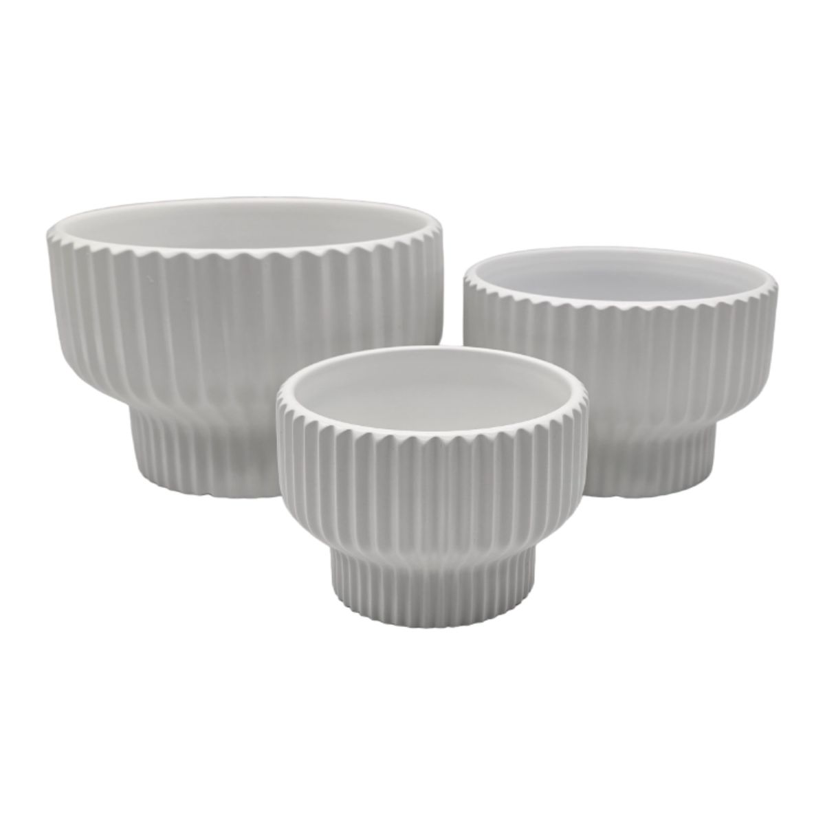 GENERICO - Set 3 Maceteros Maceta De Ceramica Estilo Copon Blanco Mate