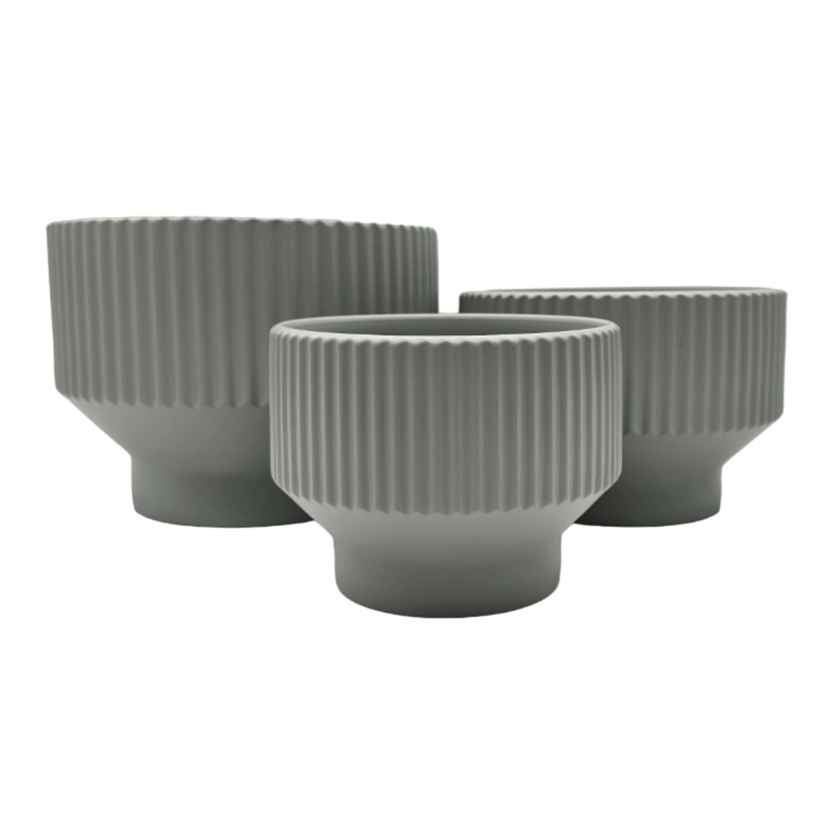 GENERICO - Set 3 Maceteros Maceta De Ceramica Copon Lineas Gris Mate.