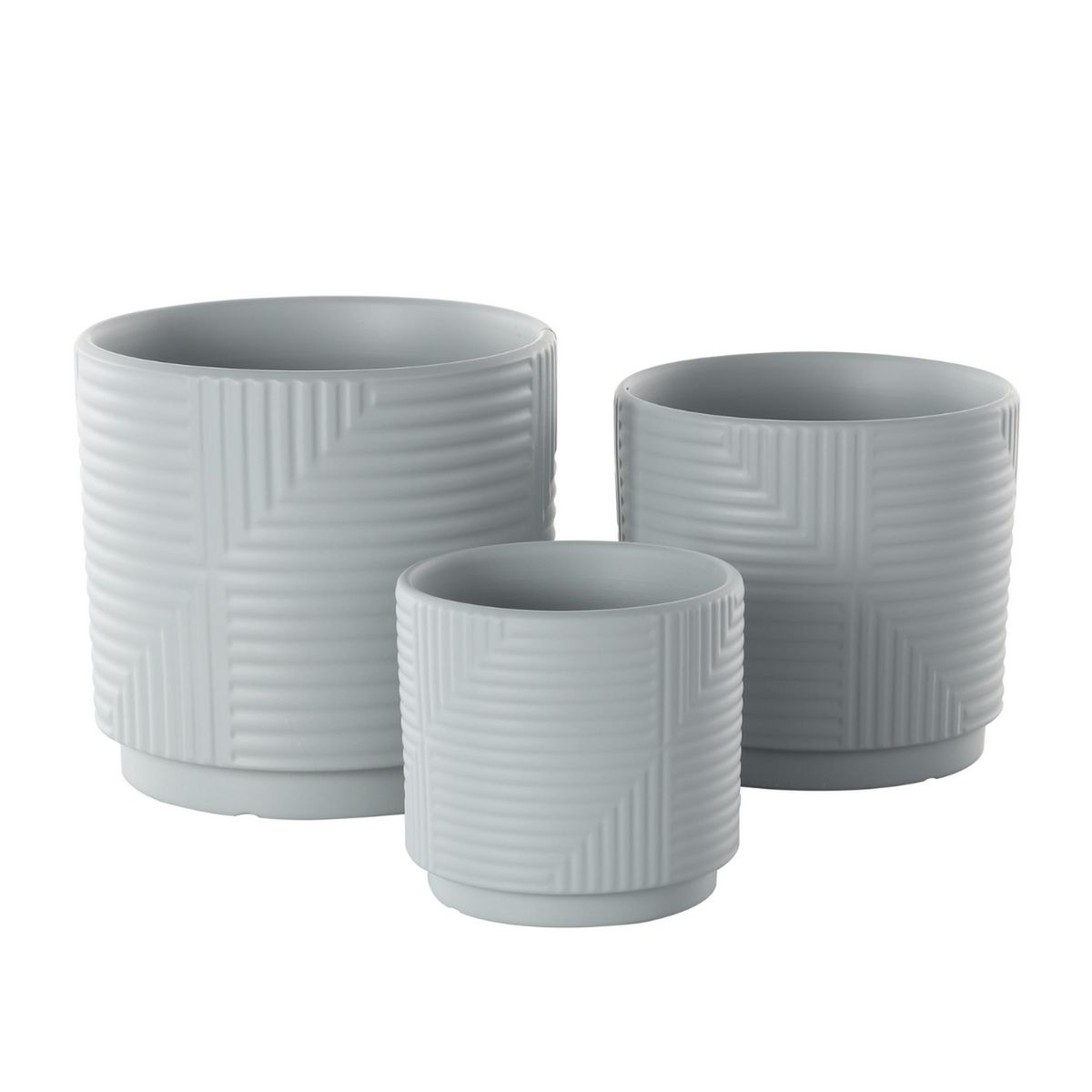 GENERICO - Set 3 Maceteros Maceta De Ceramica Gris Con Lineas Cuadradas