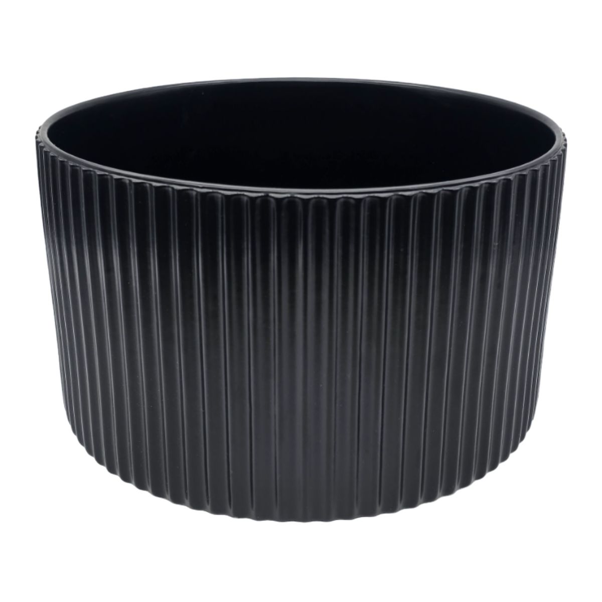 GENERICO - Macetero Maceta De Ceramica Negro Lineas Verticales Grande