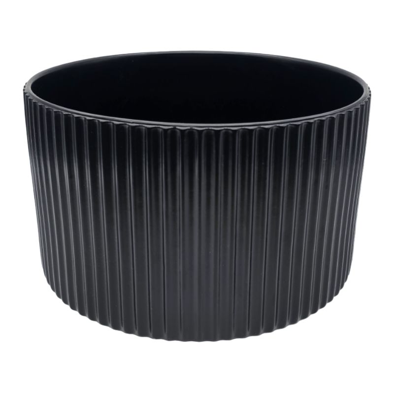 GENERICO - Macetero Maceta De Ceramica Negro Lineas Verticales Grande