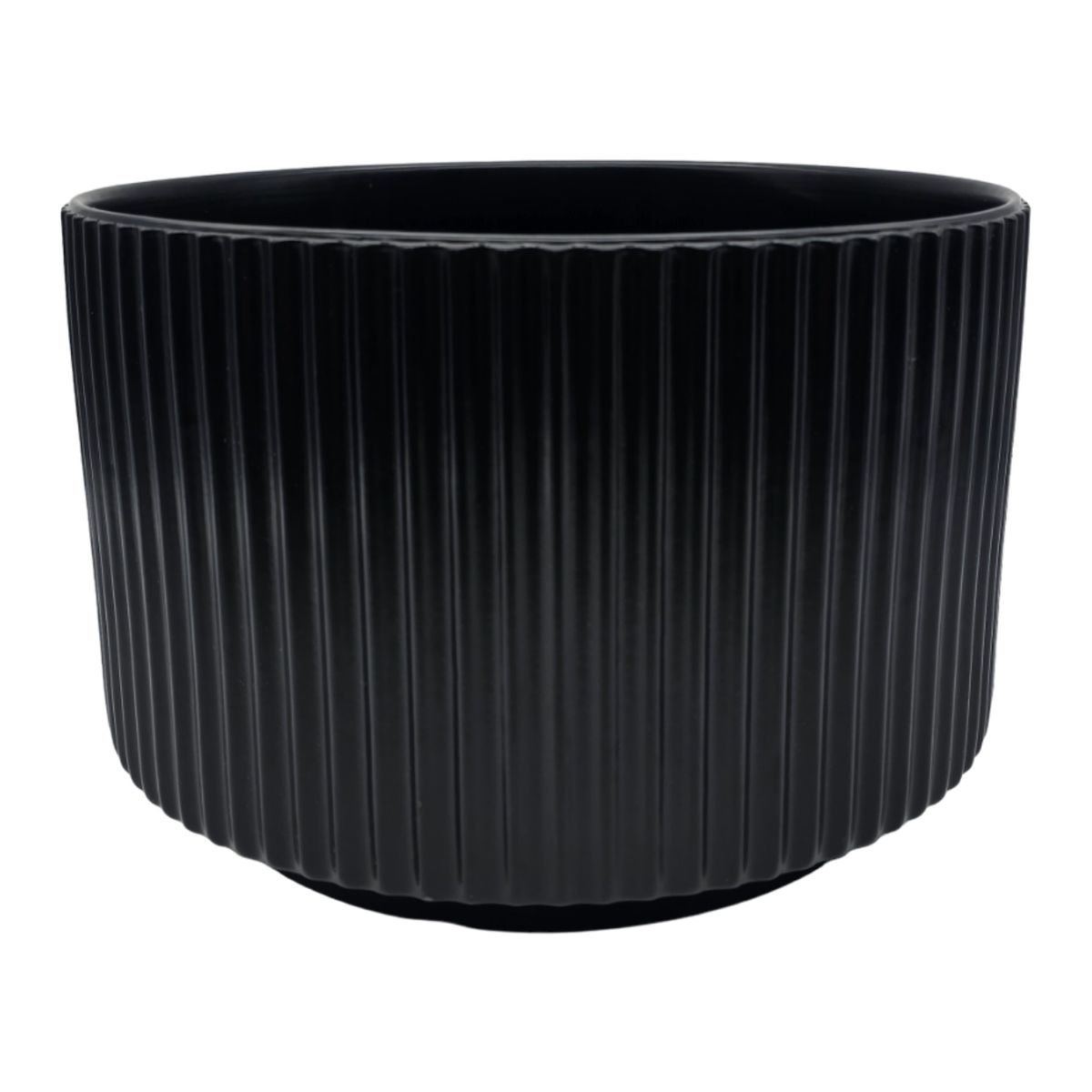 GENERICO - Macetero Maceta De Ceramica Negro Lineas Verticales Grande
