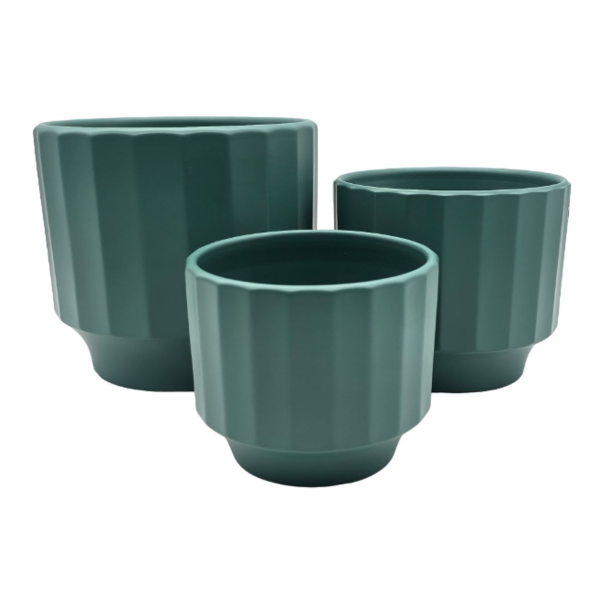 GENERICO - Set 3 Macetero Maceta De Ceramica Verde Lineas Verticales