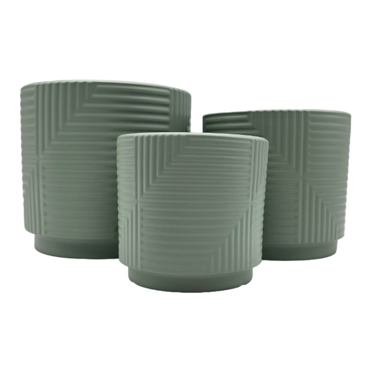 GENERICO - Set 3 Maceteros Maceta De Ceramica Verde Con Lineas Cuadrada