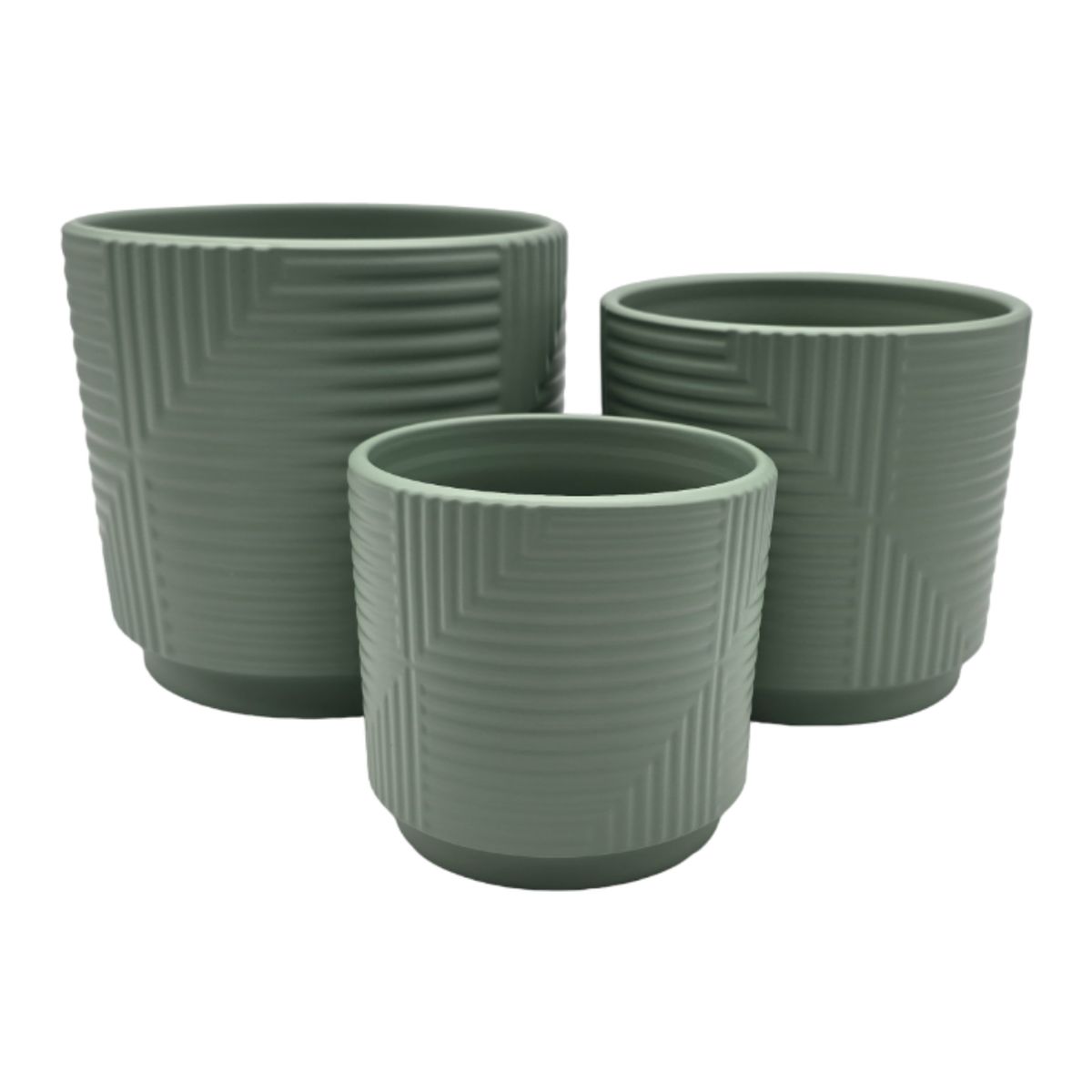 GENERICO - Set 3 Maceteros Maceta De Ceramica Verde Con Lineas Cuadrada
