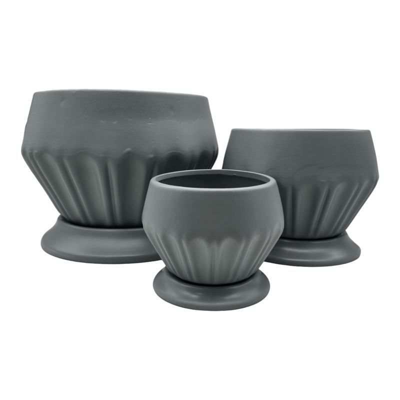 GENERICO - Set 3 Maceteros Maceta De Ceramica Diamante Elegante Gris