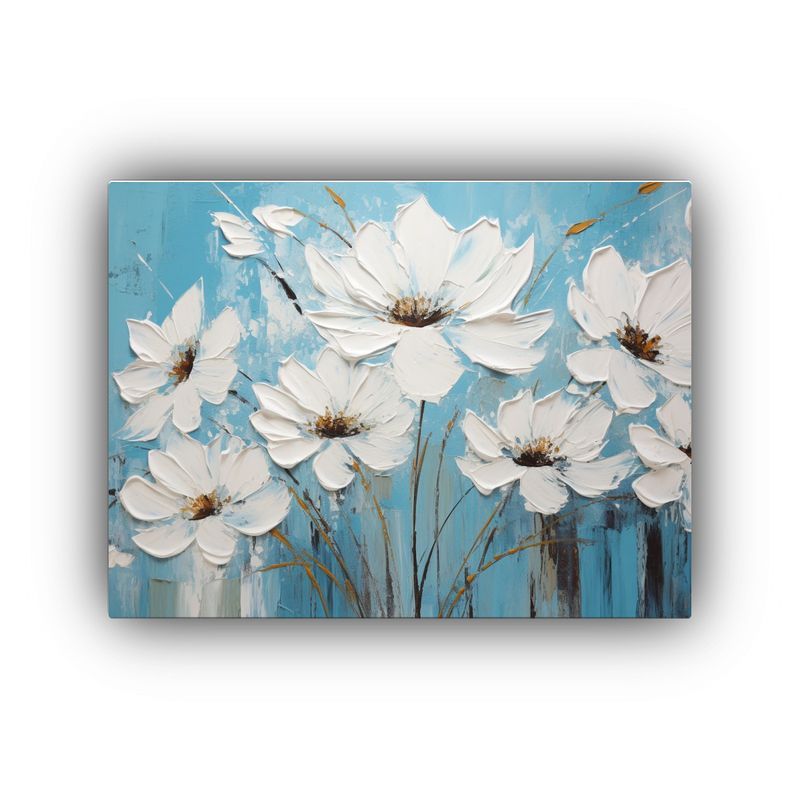 GENERICO - Pintura En Lienzo De Flores En Colores Blanco Y Turquesa Par 120x80cm