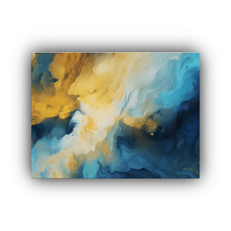 GENERICO - Pinturas Abstractas Azul Y Dorado En Fondo Resistente 120x80cm