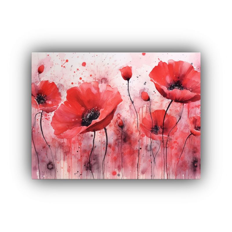 GENERICO - Cuadro Moderno De Amapolas Rojas Estilo Dripping Decoración 120x80cm