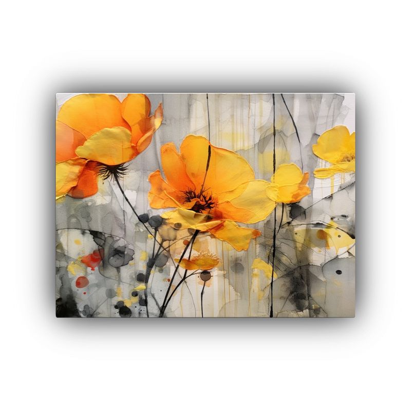 GENERICO - Pintura Conceptual Minimalista Con Flores Amarillas Y Naranj 120x80cm
