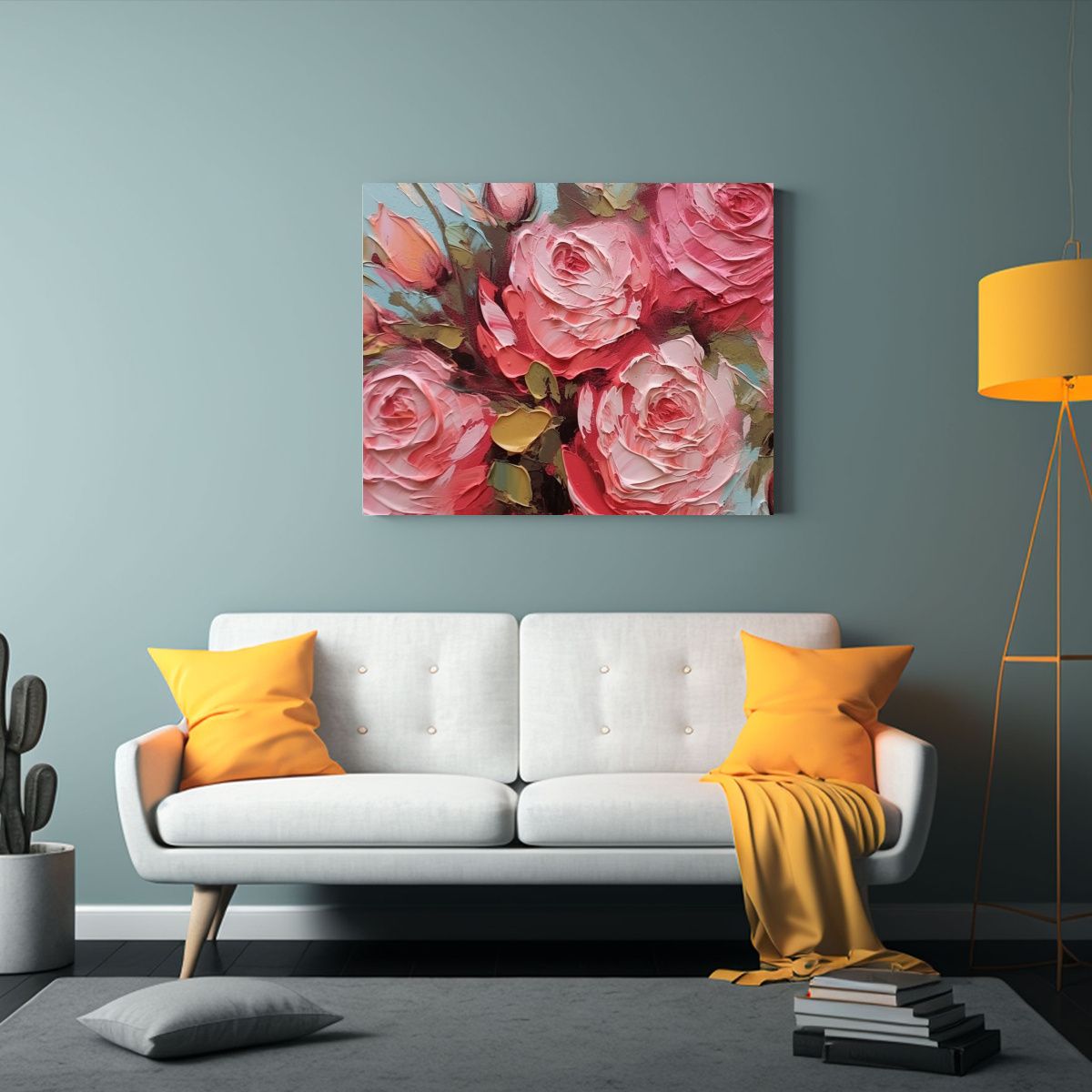 GENERICO - Cuadro Abstracto Rosas Rosadas Moderno Horizontal 120x80cm