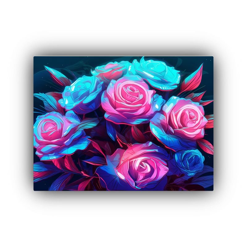 GENERICO - Tela Dibujo Estética Vaporwave Rosas Azules Ramo Gráfico A 120x80cm