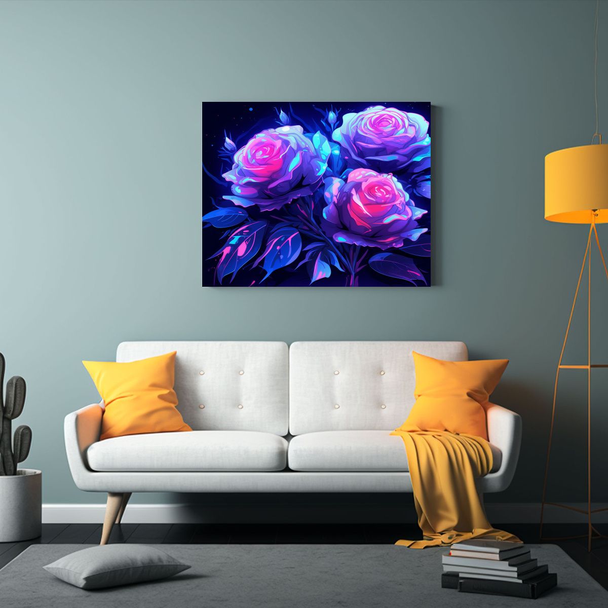 GENERICO - Cuadro Abstracto De Rosas Azules Vintage En Diseño Gráfico 120x80cm