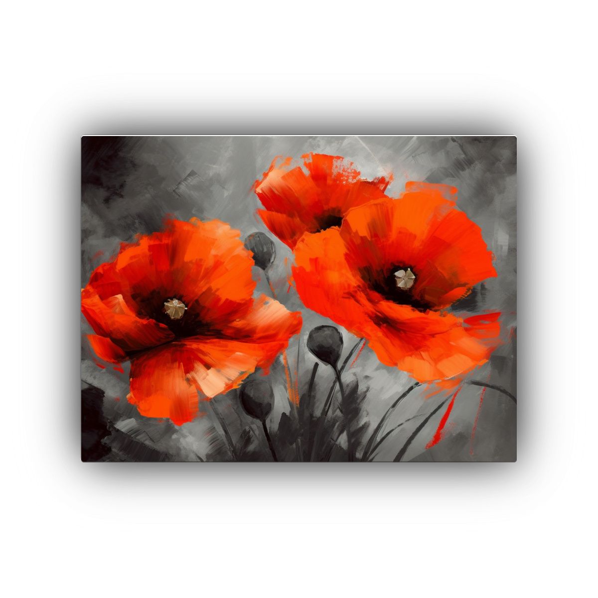 GENERICO - Cuadro De Lienzo De Fotografía De Amapolas Rojas Sobre Gris 120x80cm