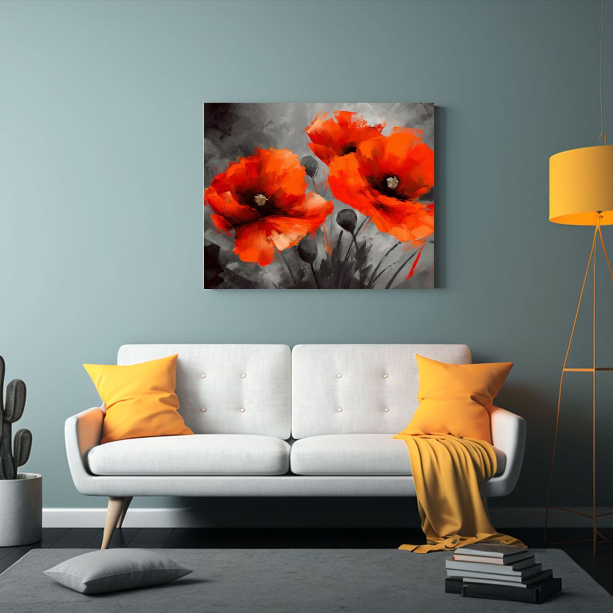 GENERICO - Cuadro De Lienzo De Fotografía De Amapolas Rojas Sobre Gris 120x80cm