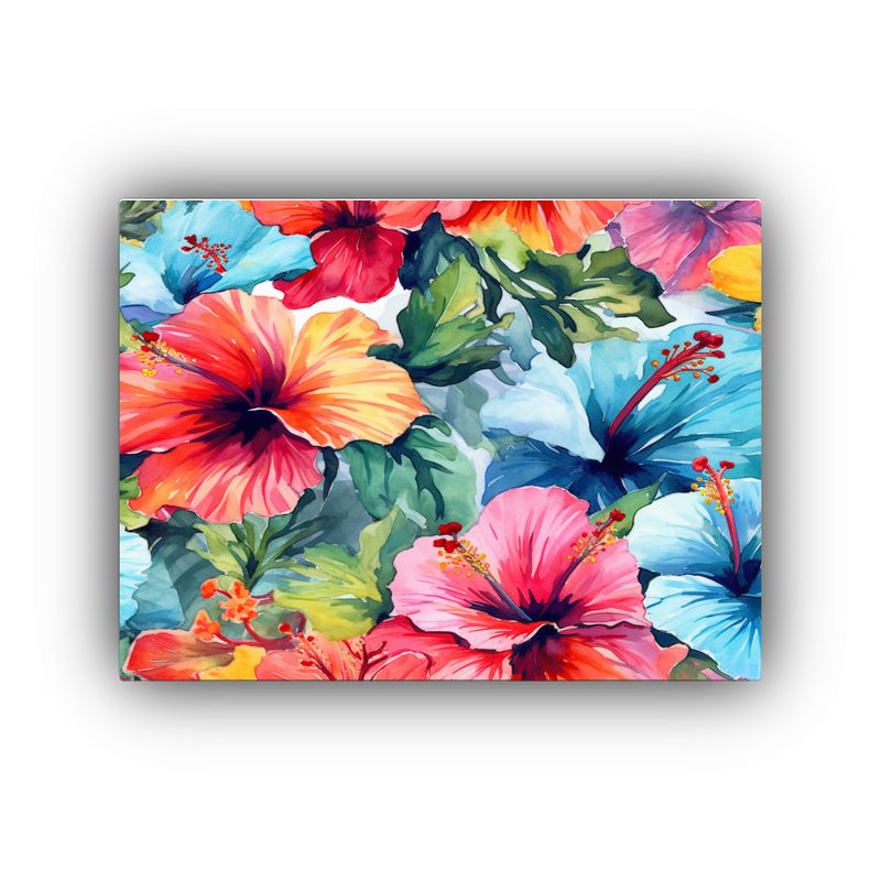 GENERICO - Cuadro Hibiscus Flores Estilo Galería Pintura Acuarela Bell 120x80cm