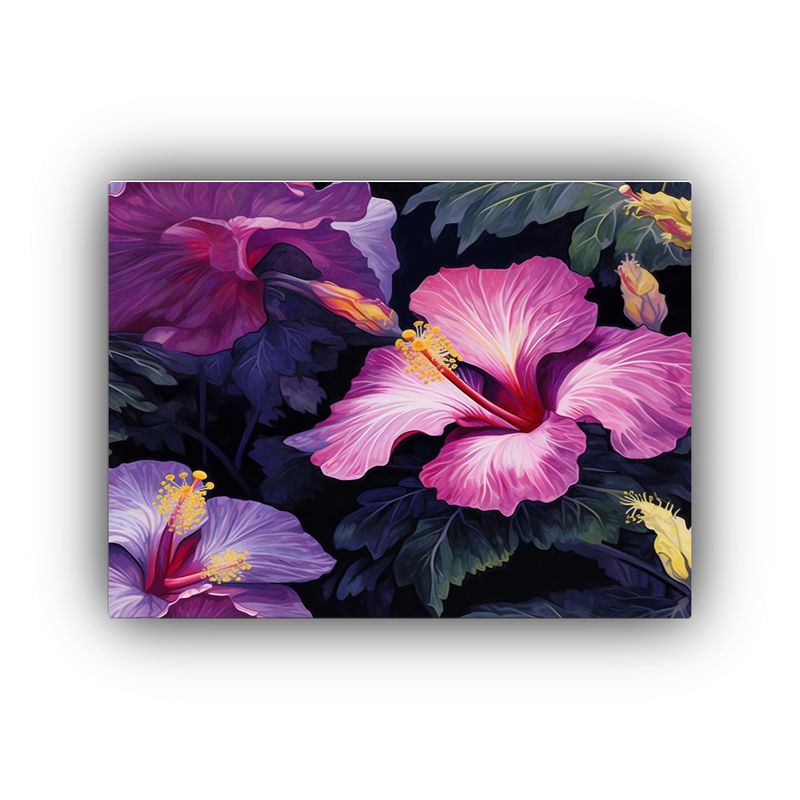 GENERICO - Pintura Acuarela Bastidor Abstracto Flores Hibiscus 120x80cm