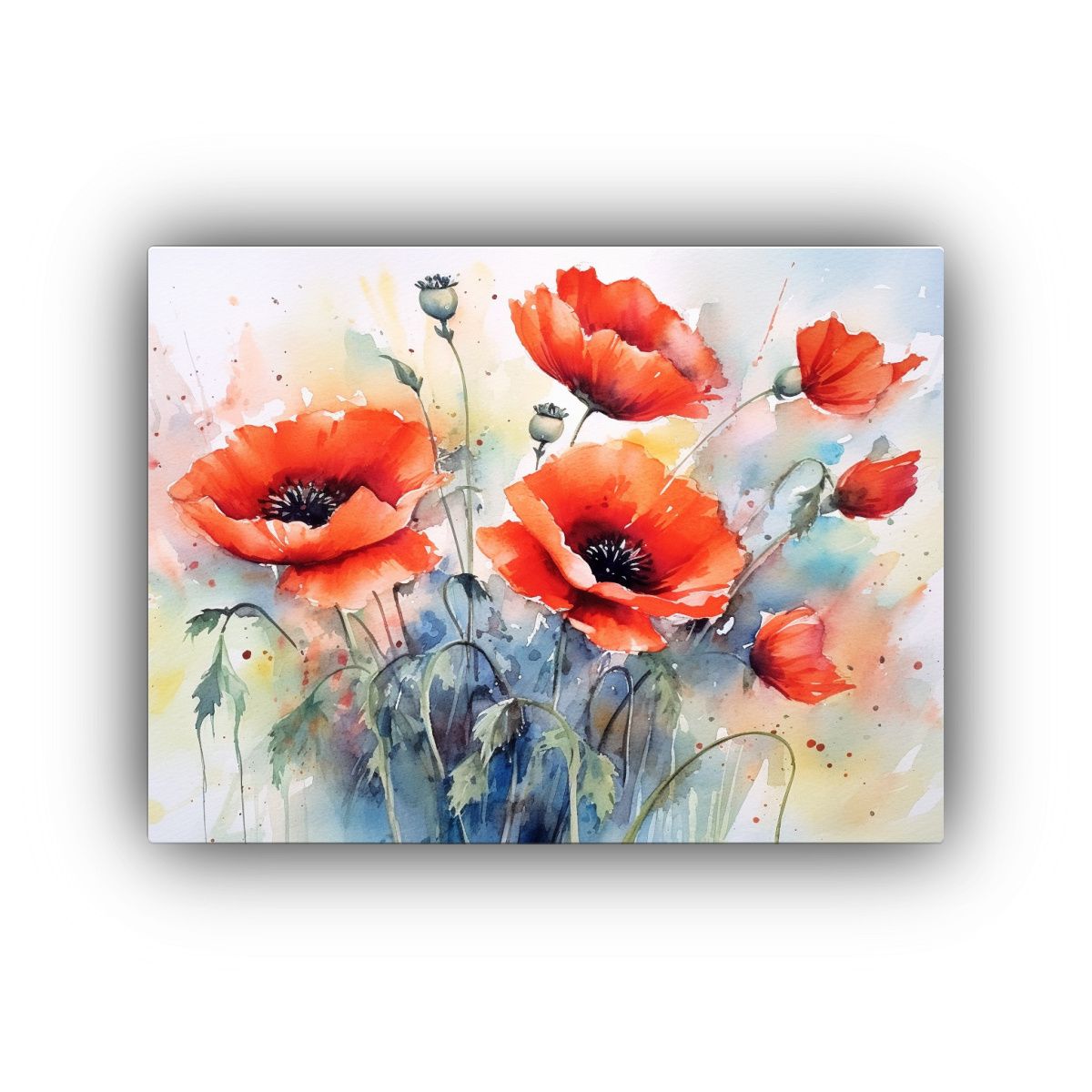 GENERICO - Cuadro Galería Flores De Amapolas Estilo Acuarela Majestuos 120x80cm