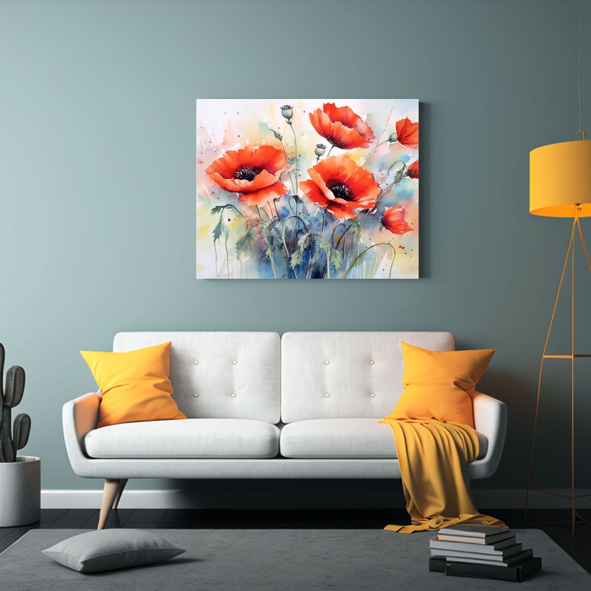 GENERICO - Cuadro Galería Flores De Amapolas Estilo Acuarela Majestuos 120x80cm