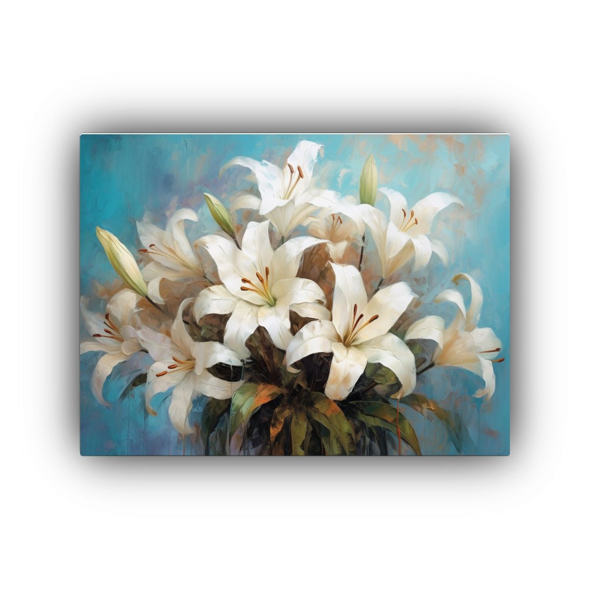 GENERICO - Pintura Moderna De Ramo De Lirios Blancos En Fondo Azul Enma 120x80cm