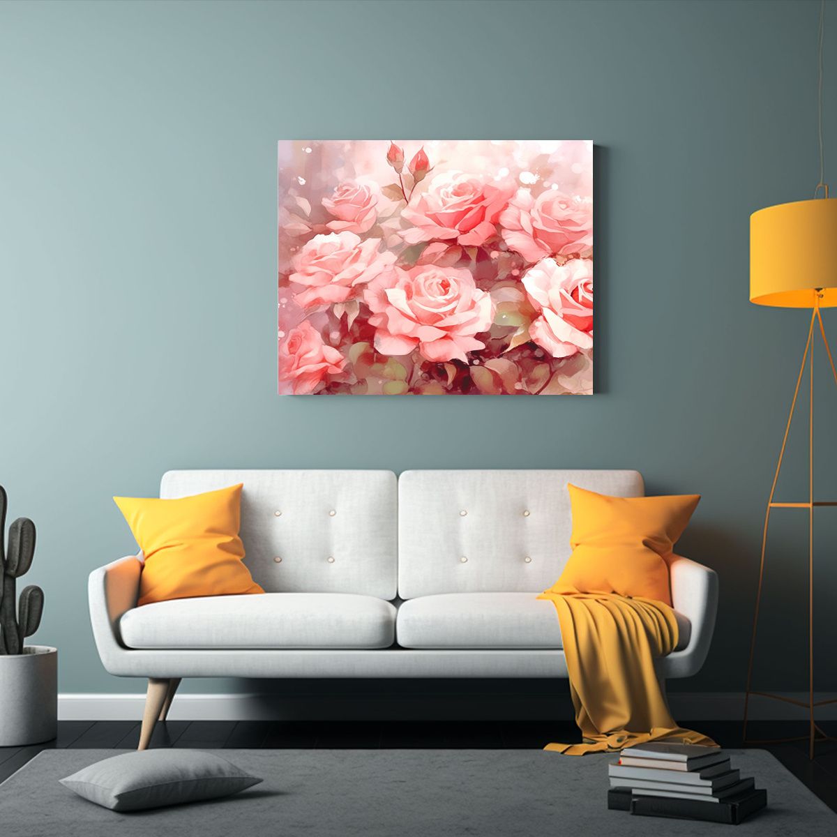 GENERICO - Cuadro Lienzo Forma Calidez Flores Acuarela Fondo Cluster 120x80cm