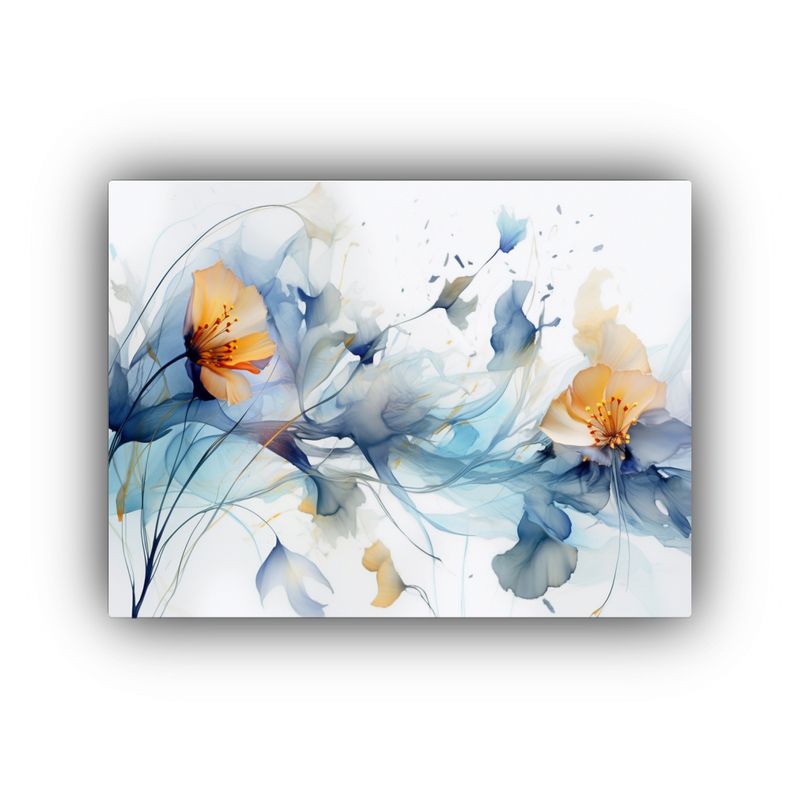 GENERICO - Cuadro Moderno Con Flores Y Hojas En Fondo Blanco Y Azul 120x80cm