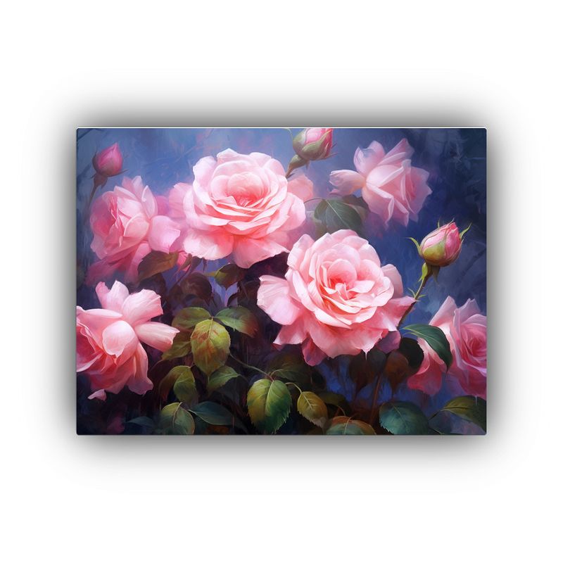 GENERICO - Cuadro De Rosas Rosadas En Pared Gris Estilo A Pintura 120x80cm