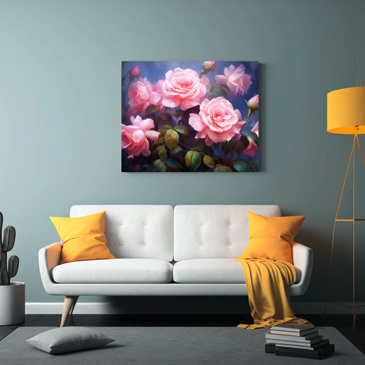 GENERICO - Cuadro De Rosas Rosadas En Pared Gris Estilo A Pintura 120x80cm