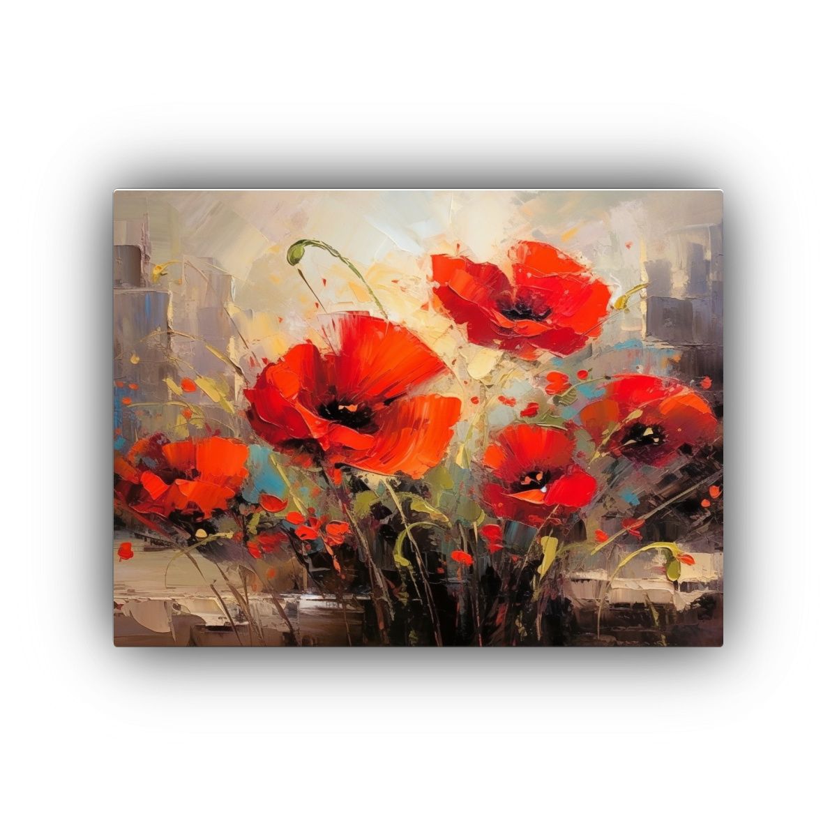 GENERICO - Pintura Abstracta Con Amapolas Rojas En Amarillo 120x80cm