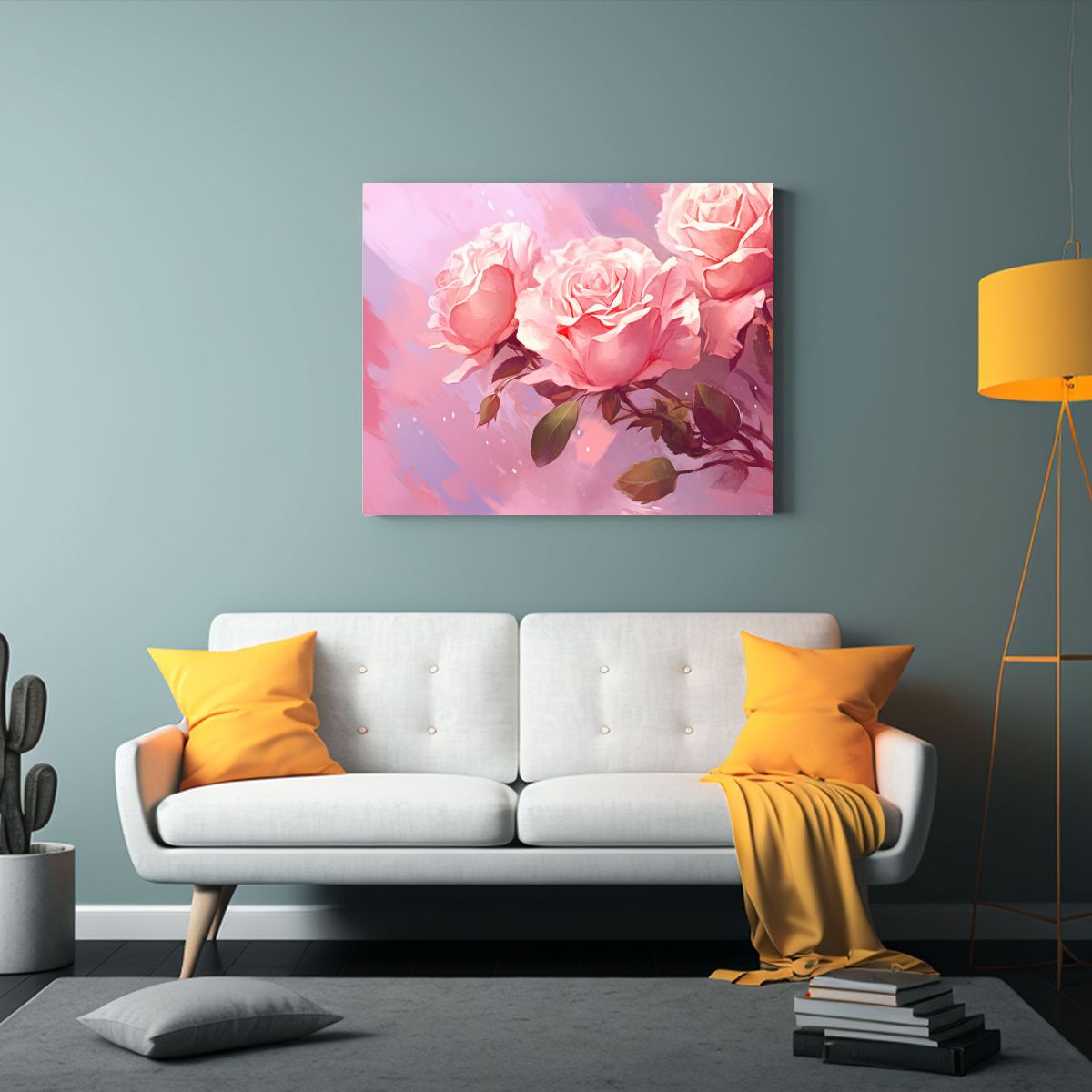 GENERICO - Pintura Decorativa De Rosas Rosadas Sobre Fondo Rosa En Acua 120x80cm