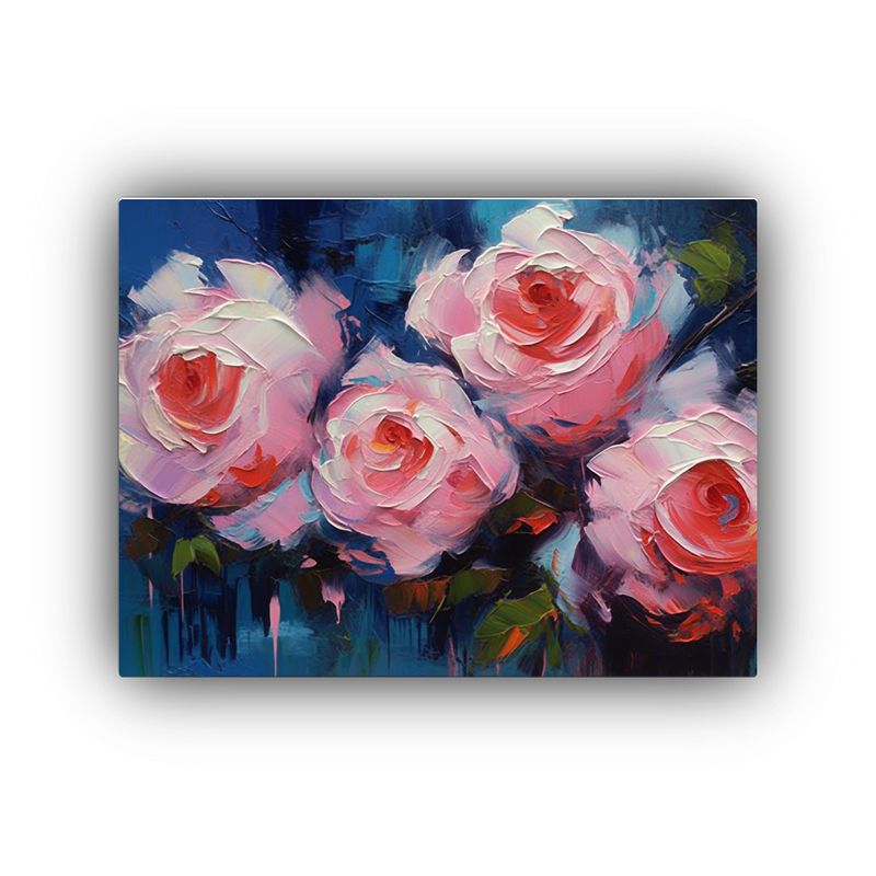 GENERICO - Pintura De Pared Flores Rosas En Azul Arte Impactante 120x80cm