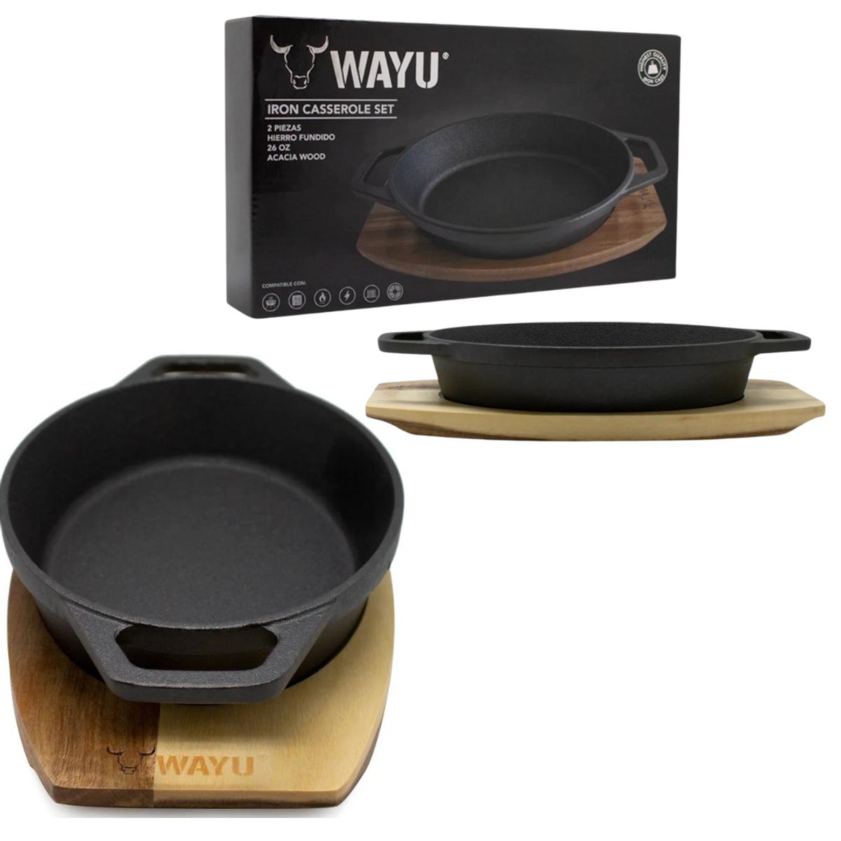 WAYU - Plato Hierro Fundido con Base de Madera