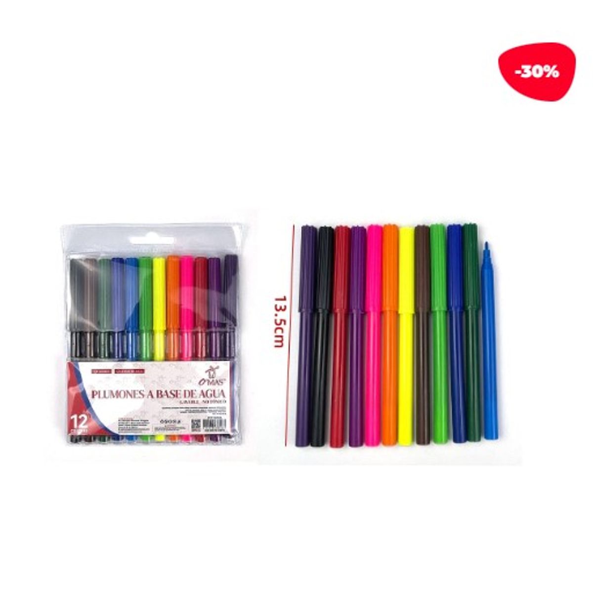 GENERICO - Plumones A Base De Agua 12 Colores 13.5Cm