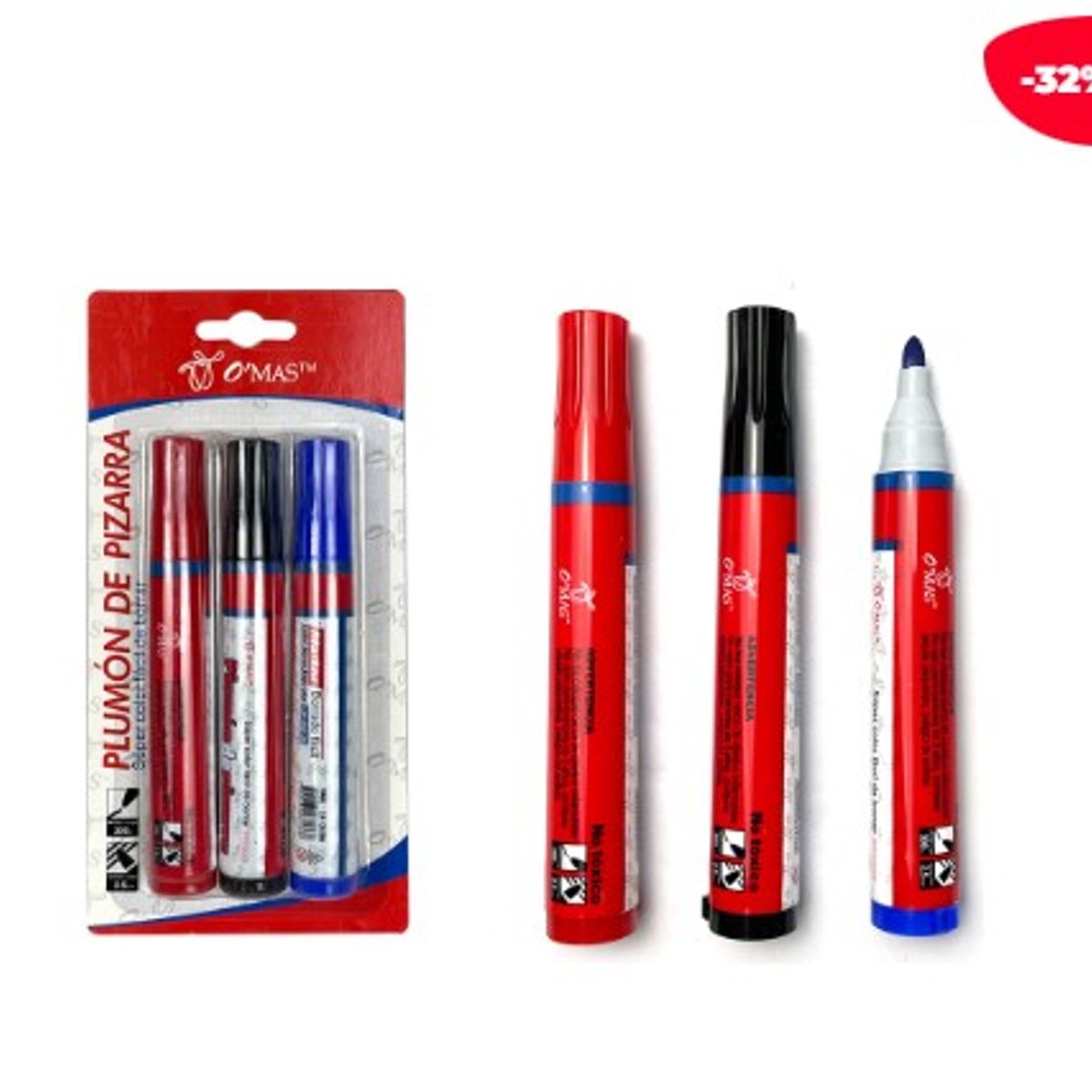 GENERICO - Plumon De Pizarra Acrilico Negro/ Rojo/ Azul 3 Piezas