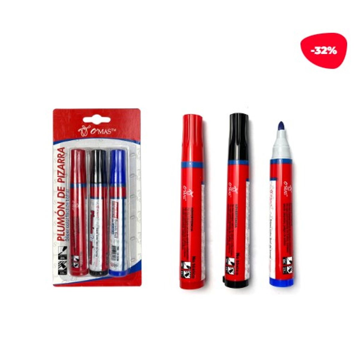 GENERICO - Plumon De Pizarra Acrilico Negro/ Rojo/ Azul 3 Piezas