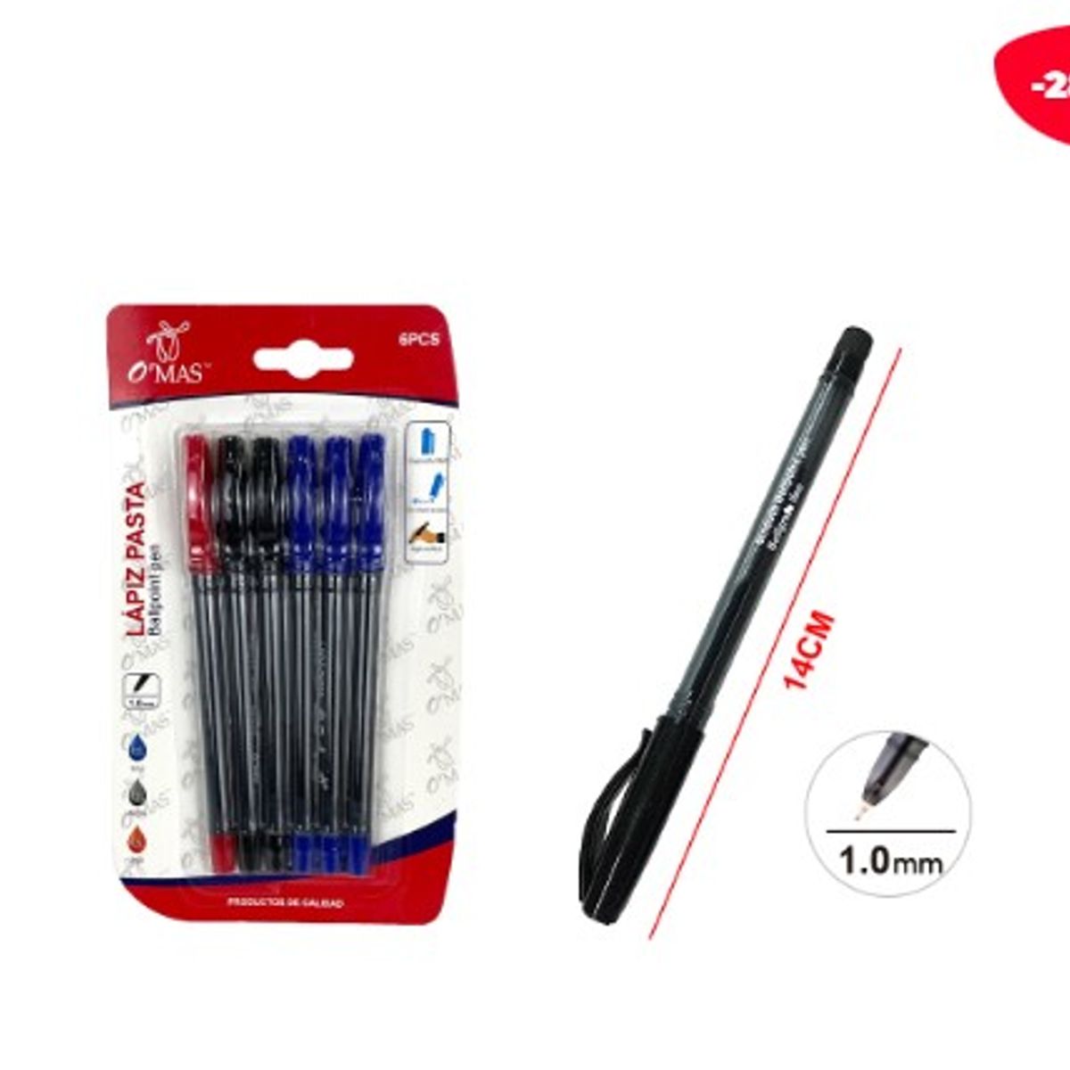 GENERICO - Lapiz Pasta 1Mm 3 Colores 6 Pcs 14Cm