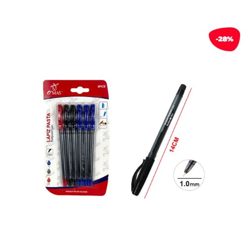 GENERICO - Lapiz Pasta 1Mm 3 Colores 6 Pcs 14Cm
