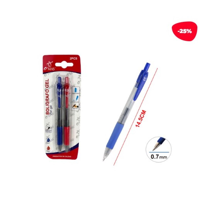 GENERICO - Boligrafos Tinta Gel Azul/Rojo 2 Pcs 0.7Mm