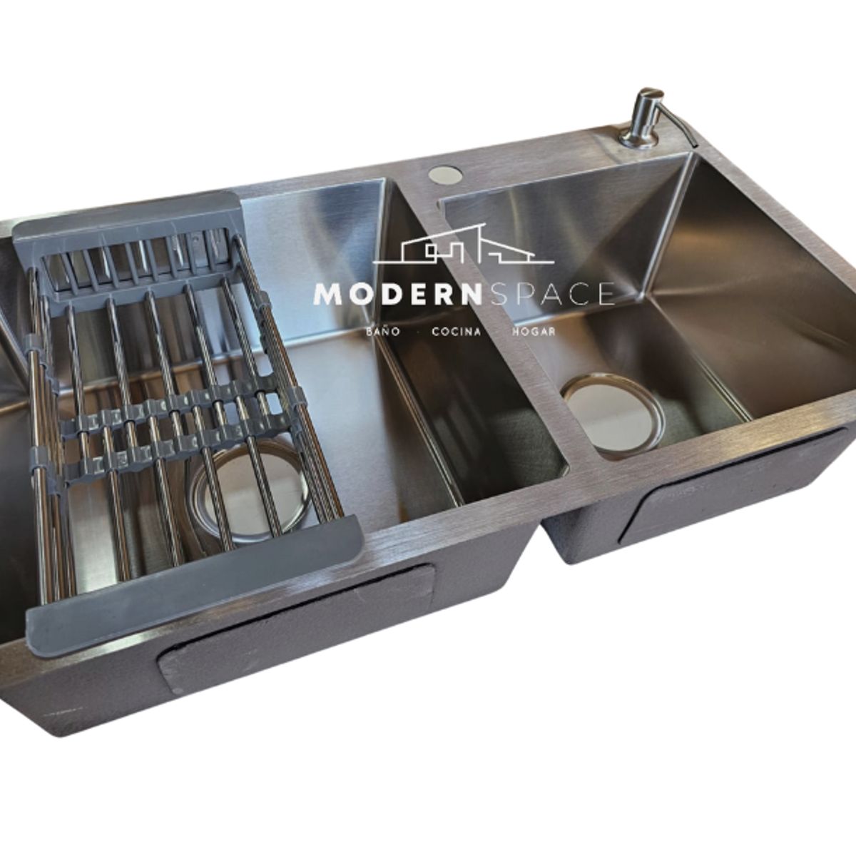 MODERN SPACE - Lavaplatos 68x38 Cm Acero Inoxidable 2mm Con Accesorios