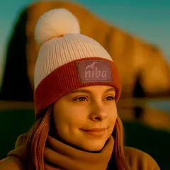 NIBA - Gorro Lana Gamuza Café Blanco