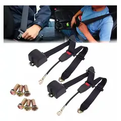 GENERICO - Par Cinturones Seguridad Universal 3 Puntos Negro Retractil