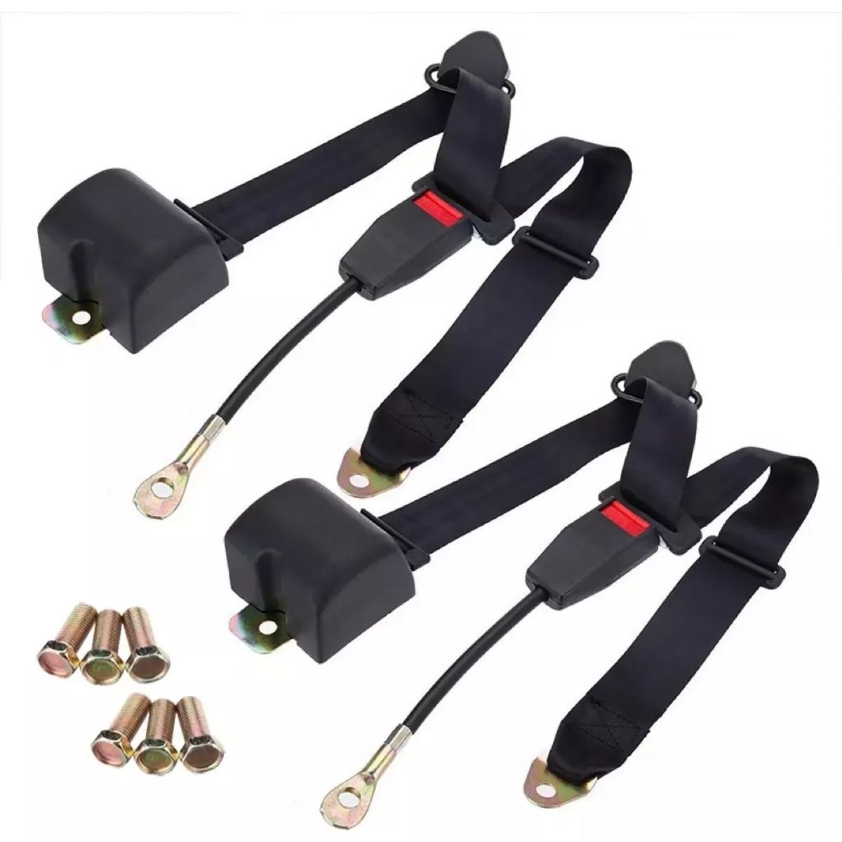 GENERICO - Par Cinturones Seguridad Universal 3 Puntos Negro Retractil