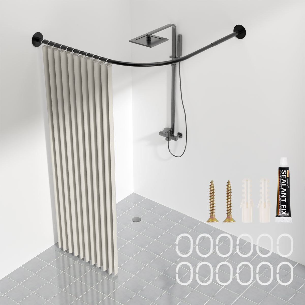 AIZO - Cortina  Ducha Tela Impermeable Barra Telescópica blanquecino