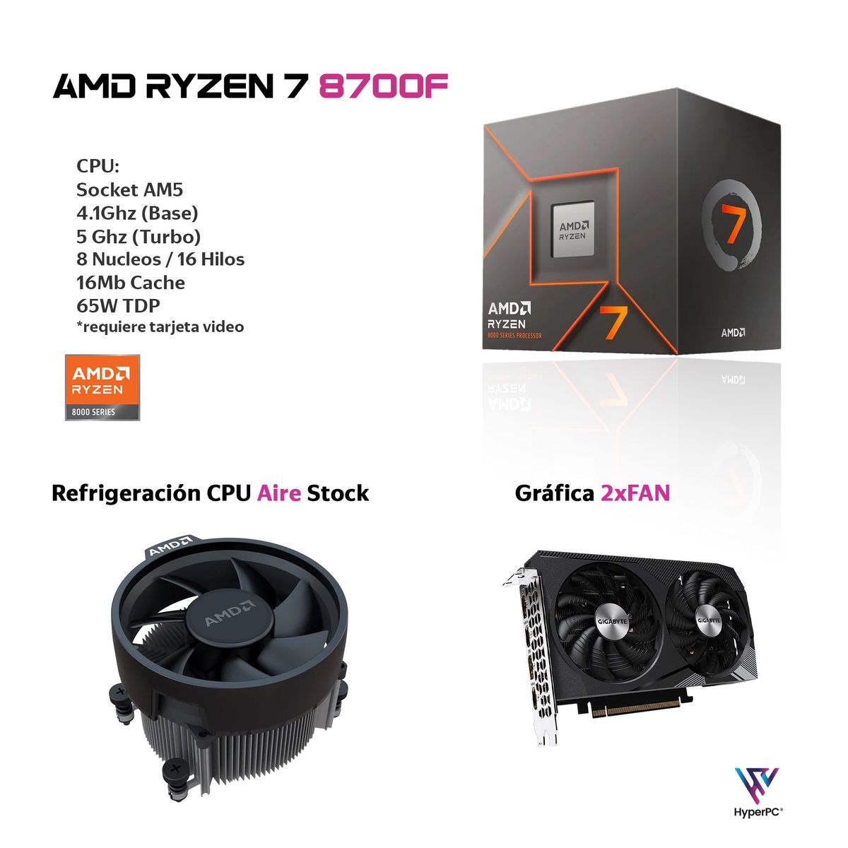 HYPERPC - PC GAMER AMD RYZEN 7 8700 32Gb DDR5 1Tb RTX 3050 WiFi Air
