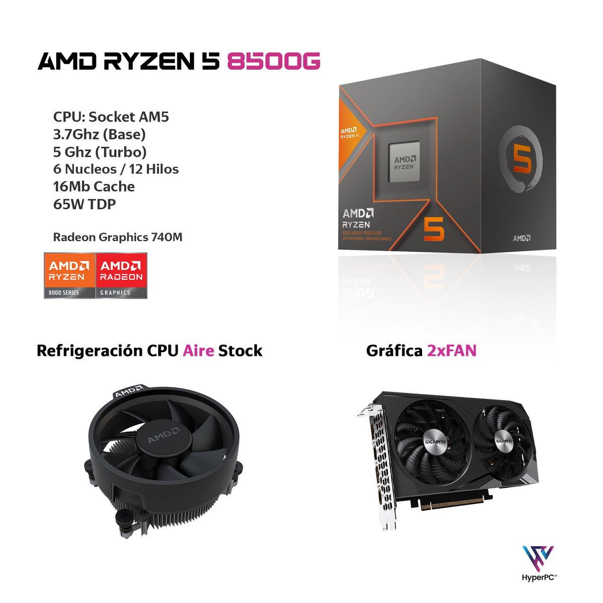 HYPERPC - PC GAMER AMD RYZEN 5 8500G 32Gb DDR5 1Tb RTX 3050 WiFi