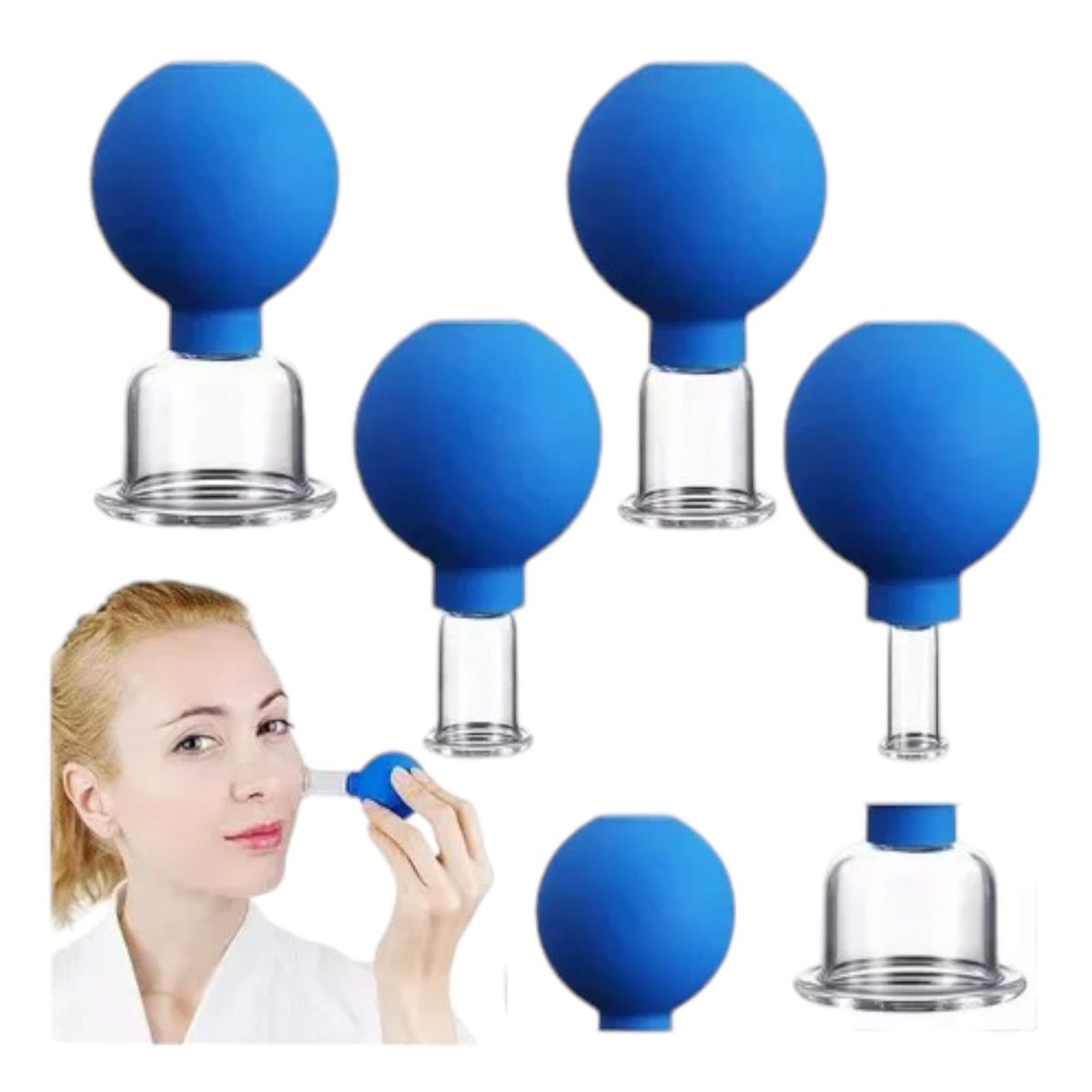 GENERICO - Ventosas Masajeador Facial Anticelulítico De Silicona 4P AZUL