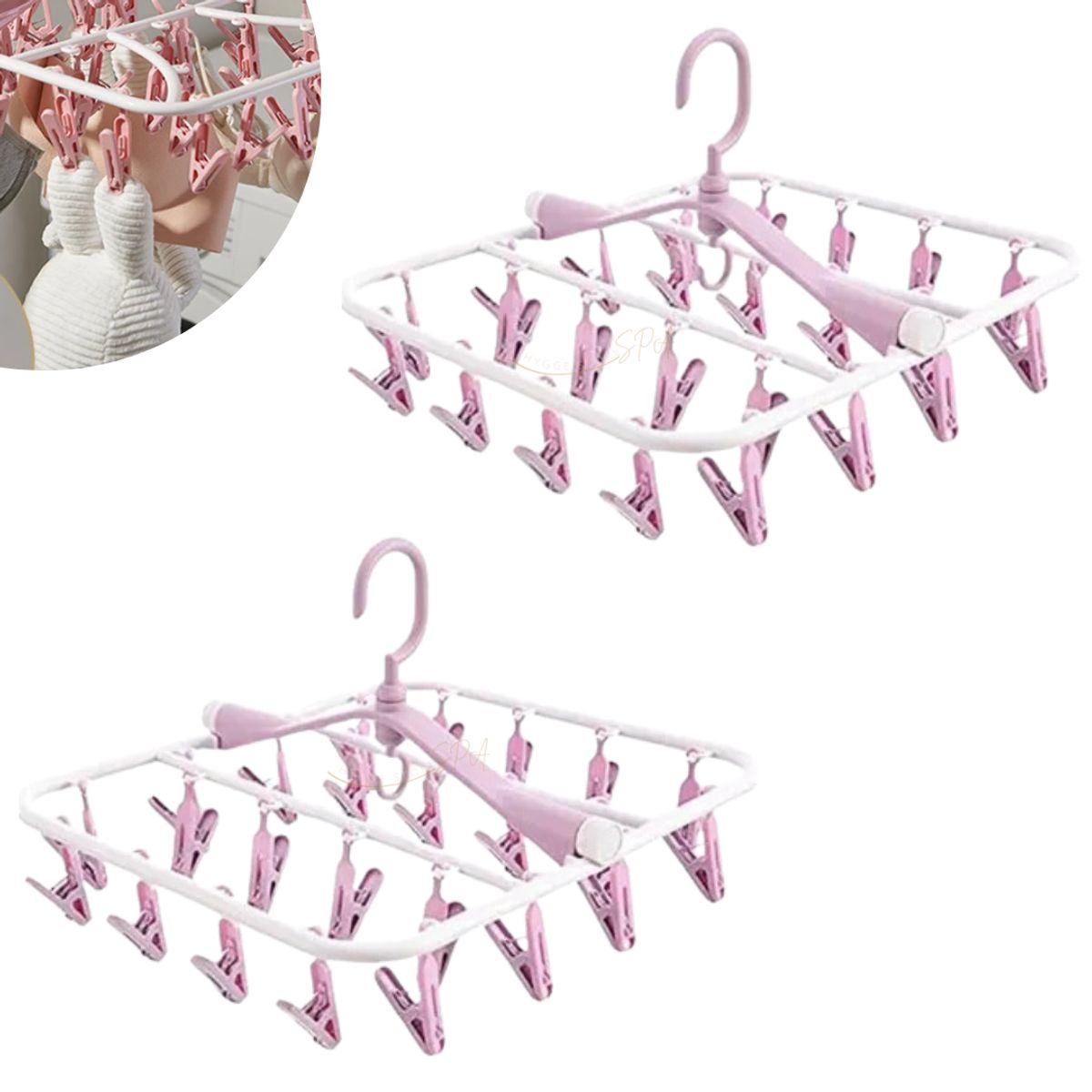 GENERICO - Colgador De Calcetín Ropa Interior De 20 Clips Rosa Pack 2