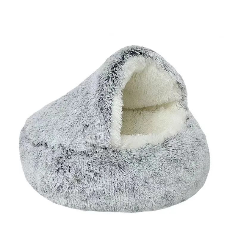 GENERICO - Cama Acogedora Semicerrada Antiestrés Para  Macotas 65cm Gris