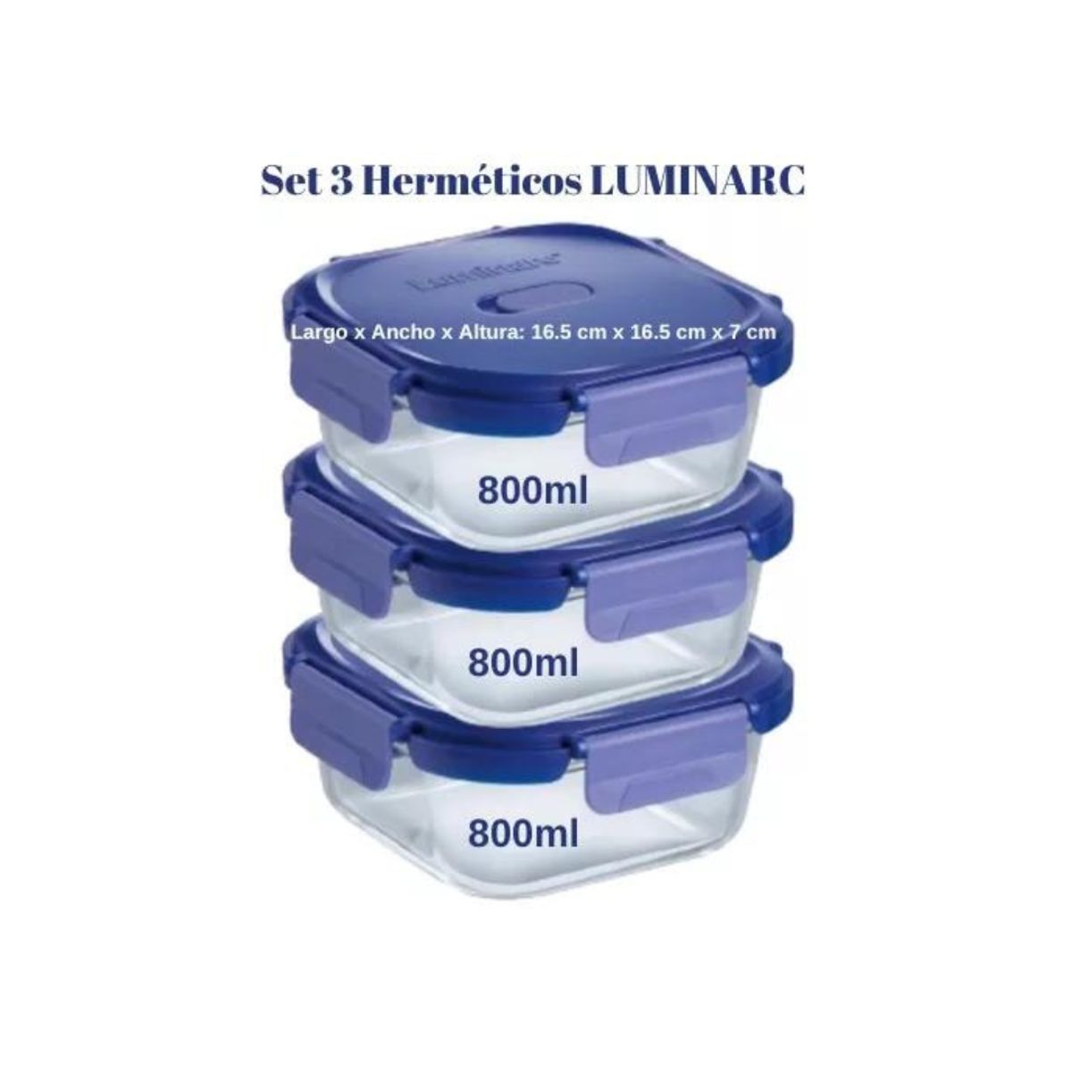 LUMINARC - Set 3 taper hermeticos Cuadrados Vidrio Luminarc (800ML)