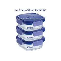 LUMINARC - Set 3 taper hermeticos Cuadrados Vidrio (800ML)